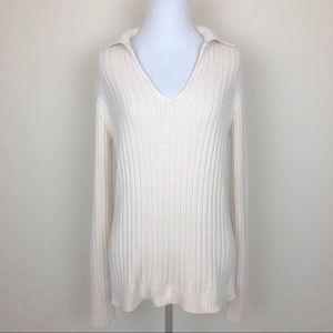 J. Crew White V-Neck Knit Sweater